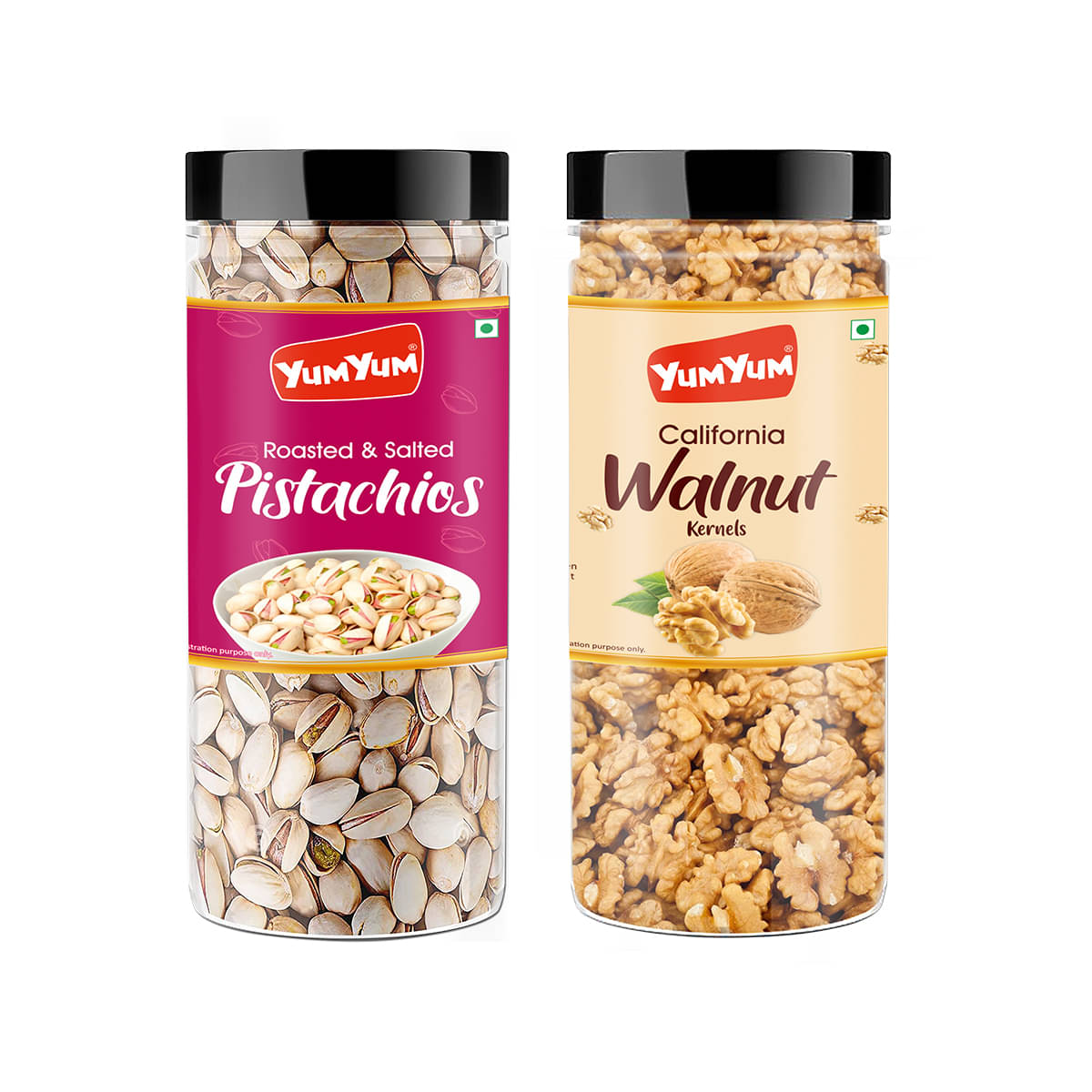     			YUM YUM Dry Fruits Combo Roasted Pista 150g, Akhrot Giri 150g Jar Each - Pistachios, Walnuts