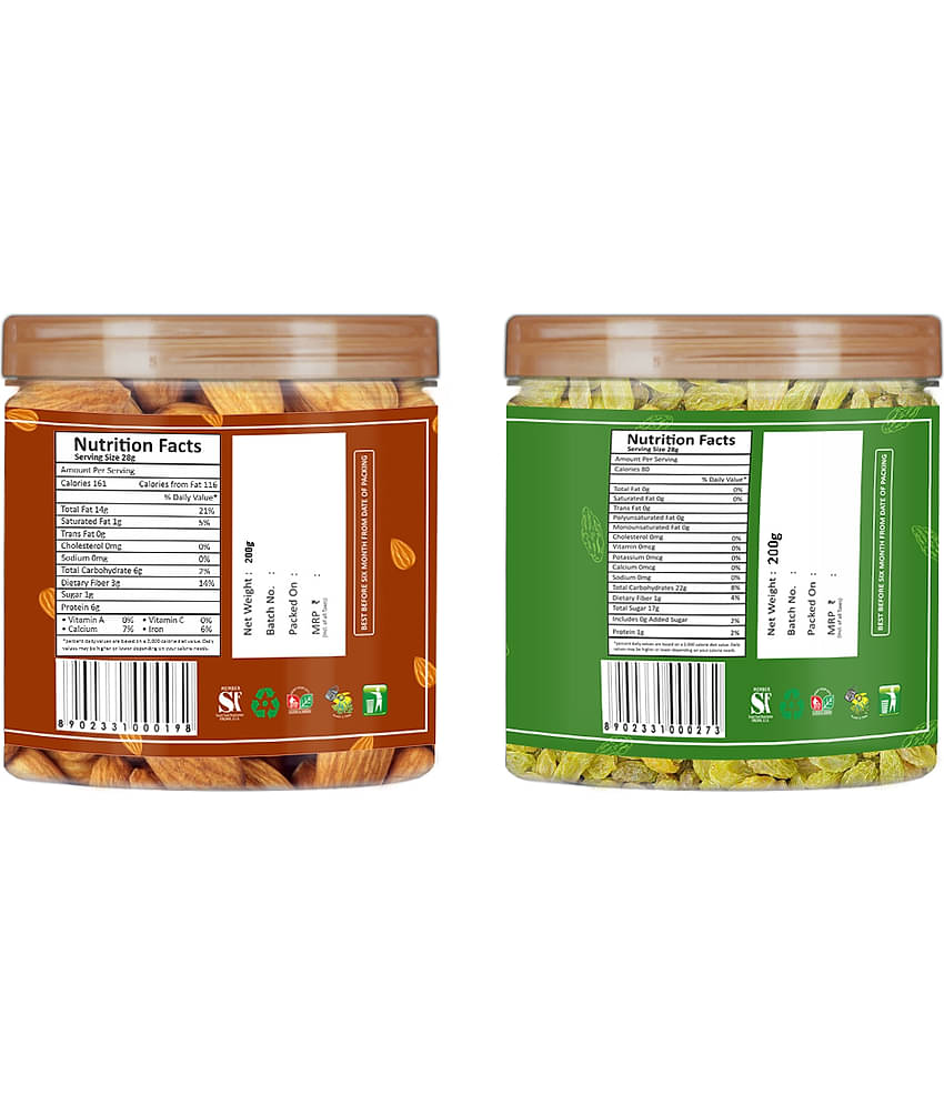 YUM YUM Premium Dry Fruits Combo Pack of 2x200g Each (400g)- Almonds, Raisins