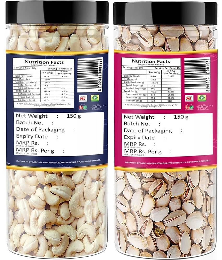 YUM YUM Premium Jumbo Pista (150g) and Cashew (150g) 300g Dry Fruits Combo - Pistachios, Cashews
