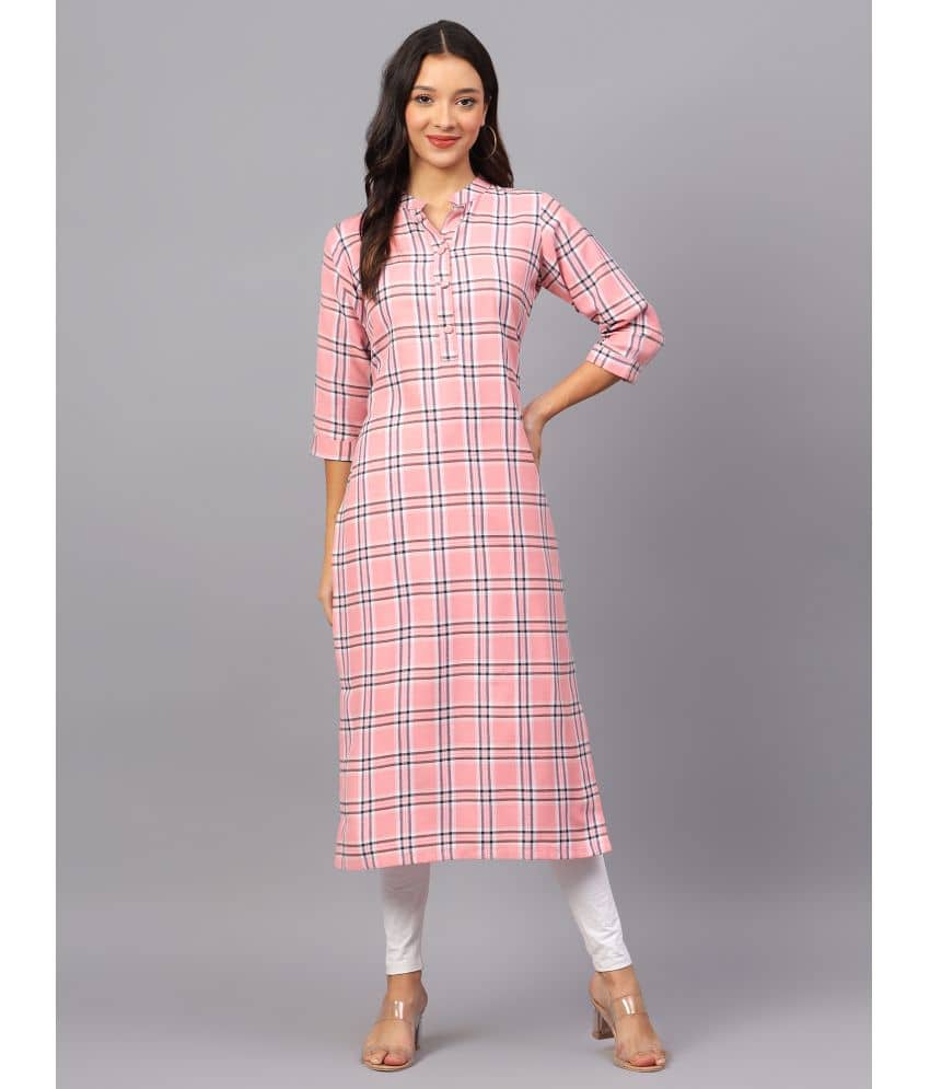ZARISTAA Cotton Checks Straight Women's Kurti - Pink ( Pack of 1 ) - Kurtis, Tunics | Buy online on ZillyBuy