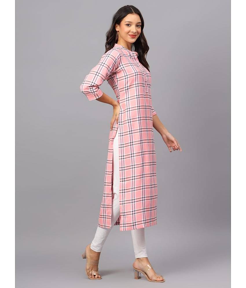 ZARISTAA Cotton Checks Straight Women's Kurti - Pink ( Pack of 1 )