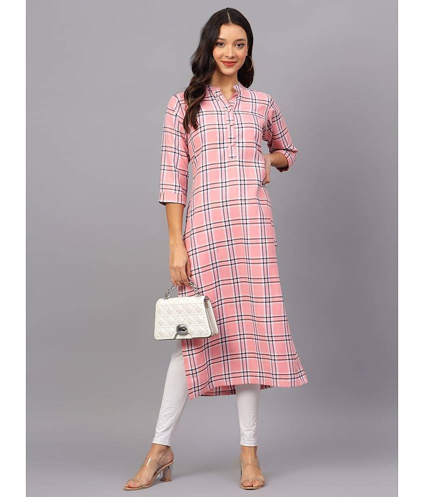 ZARISTAA Cotton Checks Straight Women's Kurti - Pink ( Pack of 1 )