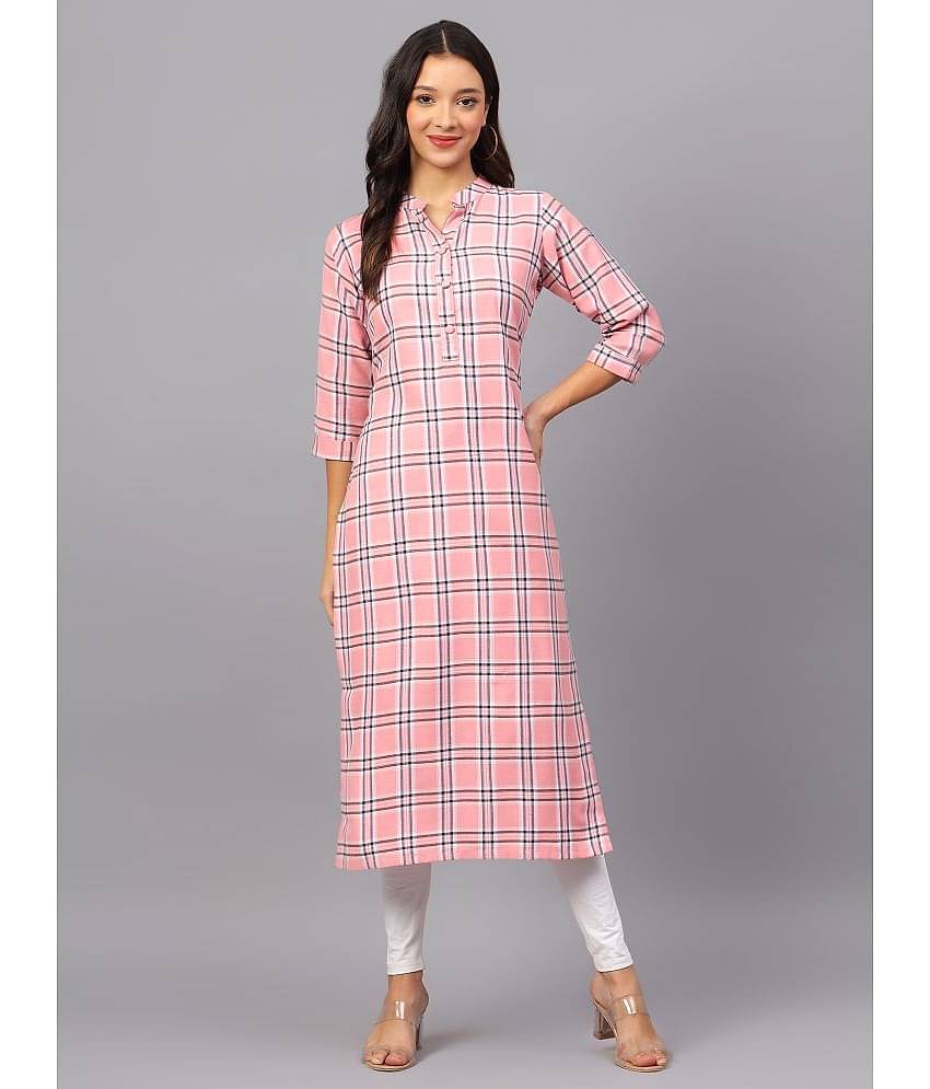 ZARISTAA Cotton Checks Straight Women's Kurti - Pink ( Pack of 1 )