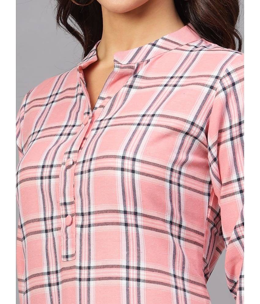 ZARISTAA Cotton Checks Straight Women's Kurti - Pink ( Pack of 1 )