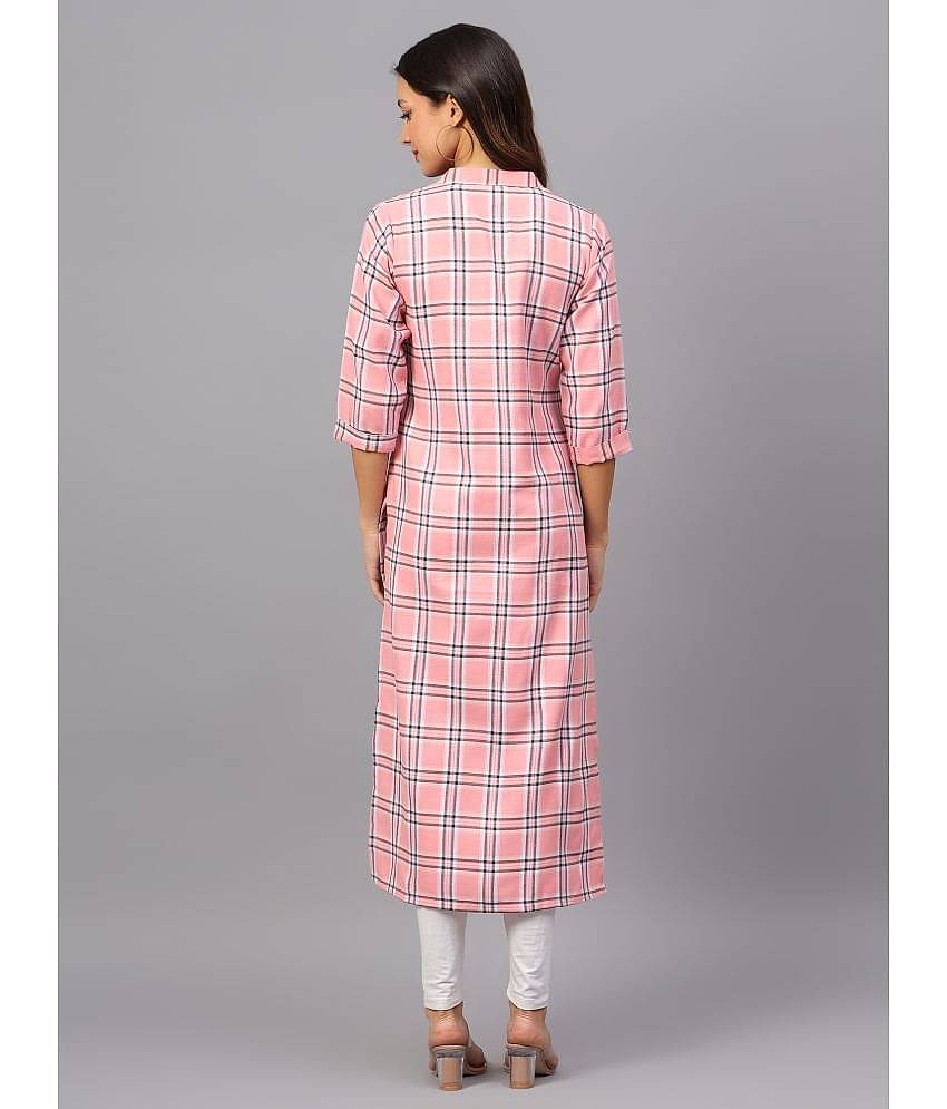 ZARISTAA Cotton Checks Straight Women's Kurti - Pink ( Pack of 1 )