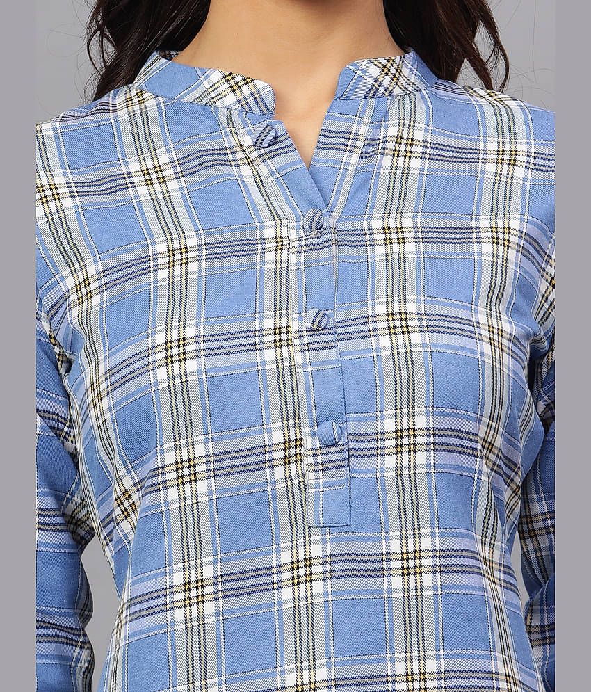 ZARISTAA Cotton Checks Straight Women's Kurti - Light Blue ( Pack of 1 )