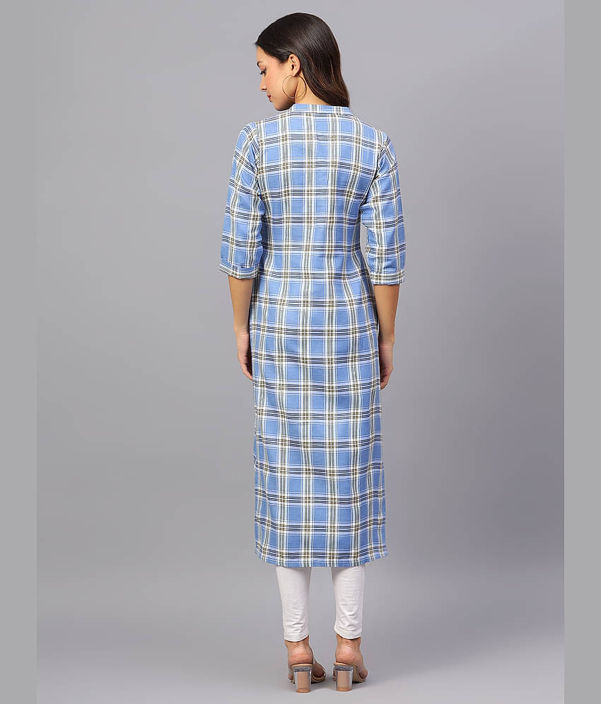 ZARISTAA Cotton Checks Straight Women's Kurti - Light Blue ( Pack of 1 )