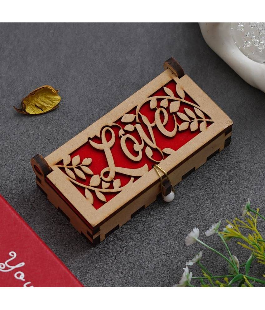     			eCraftIndia Brown & Red Valentine Wooden Gift Box