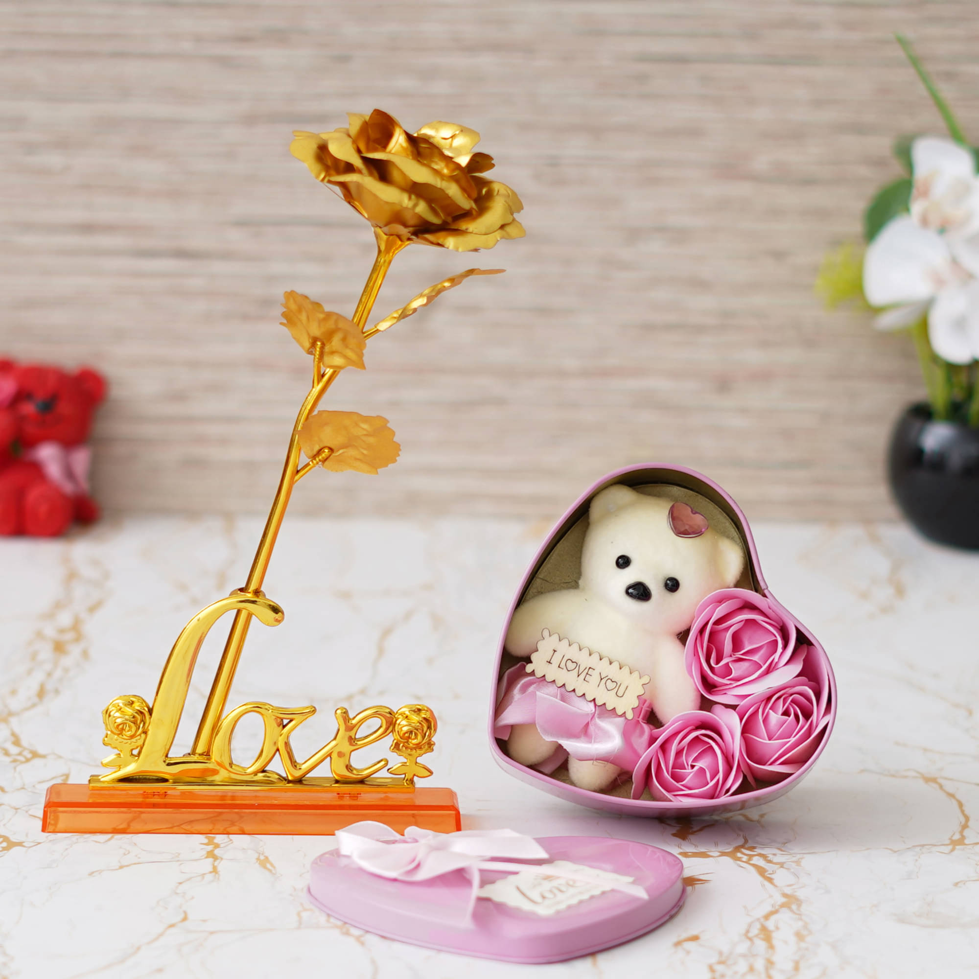     			eCraftIndia Gold Plastic Valentine Hamper