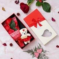     			eCraftIndia Red Roses Bouquet and White & Red Teddy Valentine's Gift Box