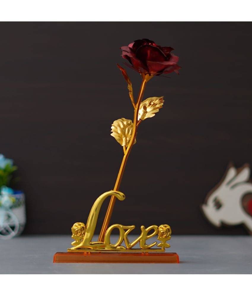     			eCraftIndia Red & Gold-Toned Textured Rose Showpiece