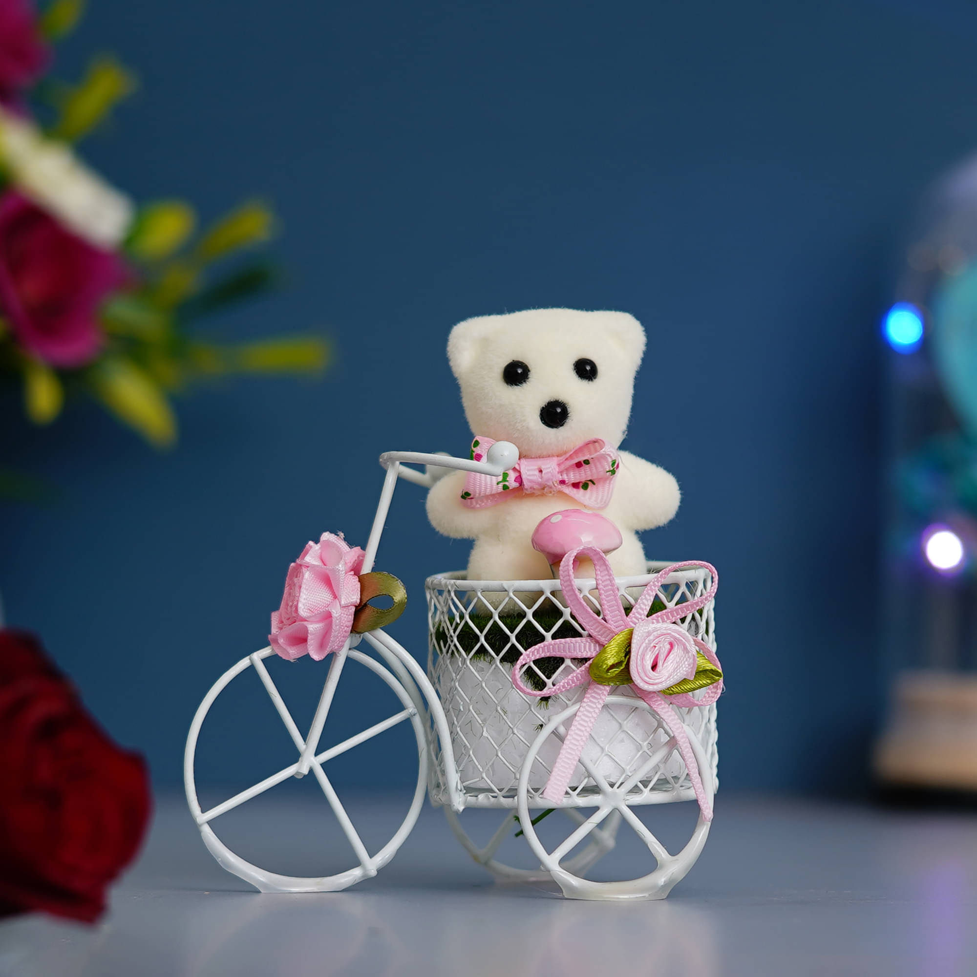     			eCraftIndia White & Pink Cycle with Teddy Bear Valentine Gift Set