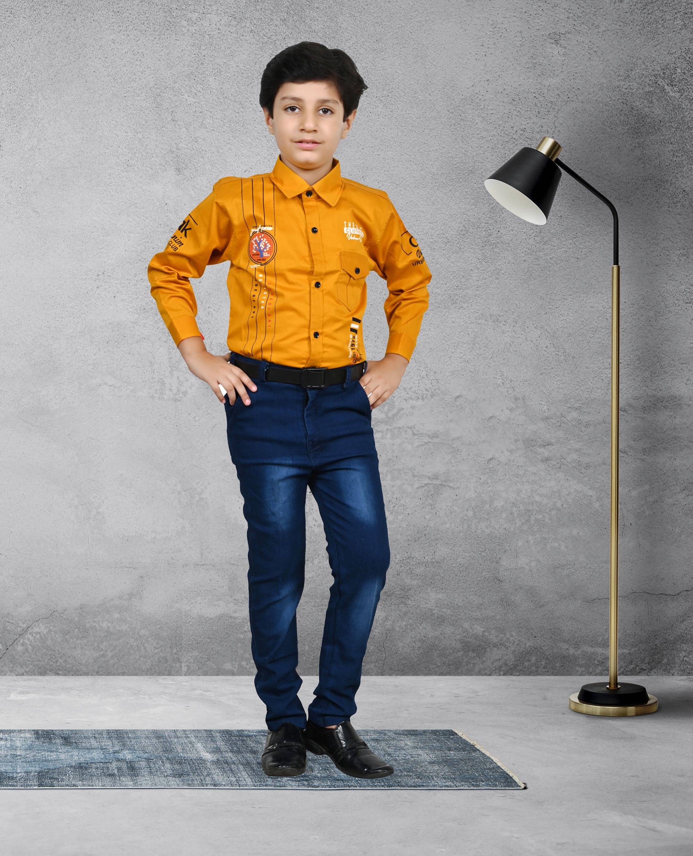    			Arshia Fashions Pack of 1 Boys Denim Shirt & Jeans Set ( Yellow )