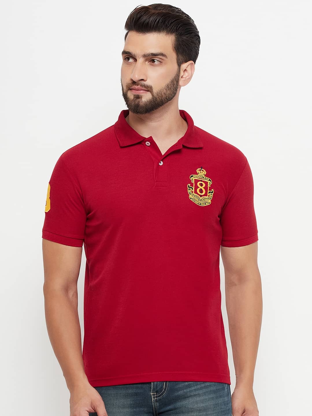 GET GOLF Pack of 1 Cotton Blend Regular Fit Solid Half Sleeves Men's Polo T Shirt ( Maroon )