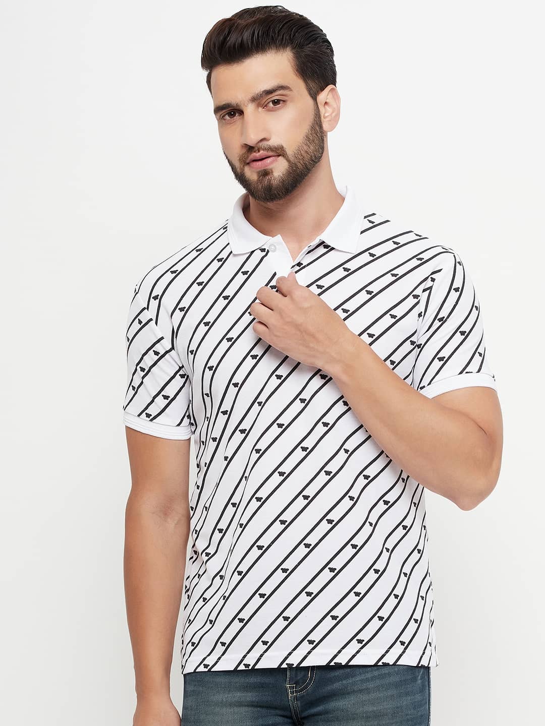 GET GOLF Pack of 1 Cotton Blend Regular Fit Striped Half Sleeves Men's Polo T Shirt ( White )