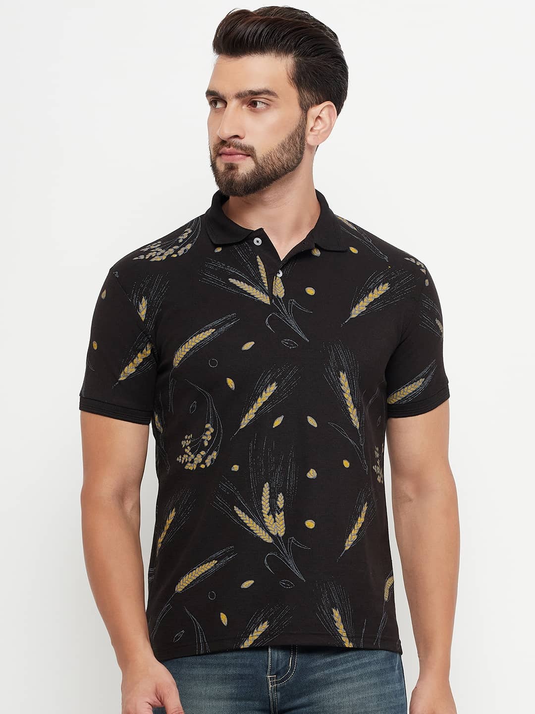 GET GOLF Pack of 1 Cotton Blend Regular Fit Printed Half Sleeves Men's Polo T Shirt ( Black )