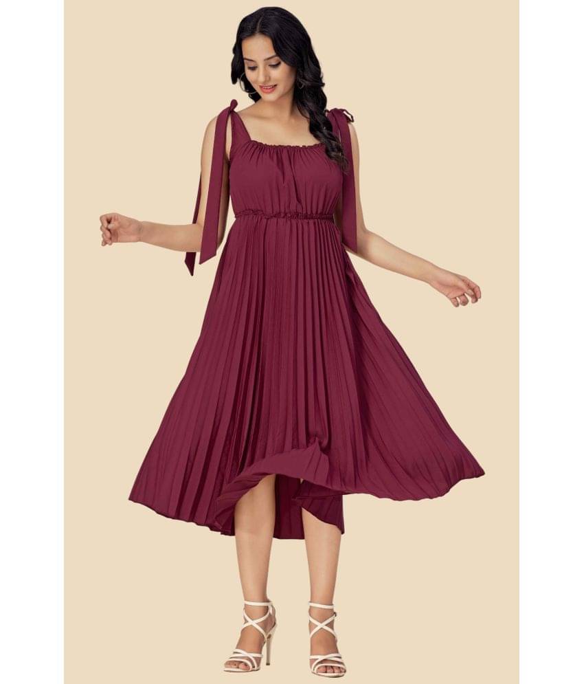 Glomee Women Crepe Solid Fit & Flare Dress ( Burgundy ) Glomee Women Crepe Solid Fit & Flare Dress ( Burgundy )