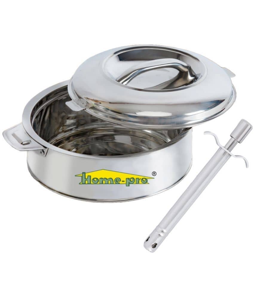 HomePro Casserole 1500 & Gas Lighter Silver Steel Thermoware Casserole ( Set of 2 , 1500 mL )