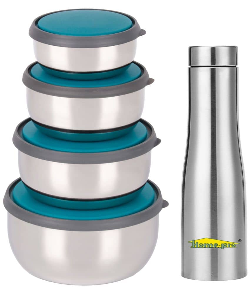 HomePro Steel Silver Food Container ( Set of 5 )