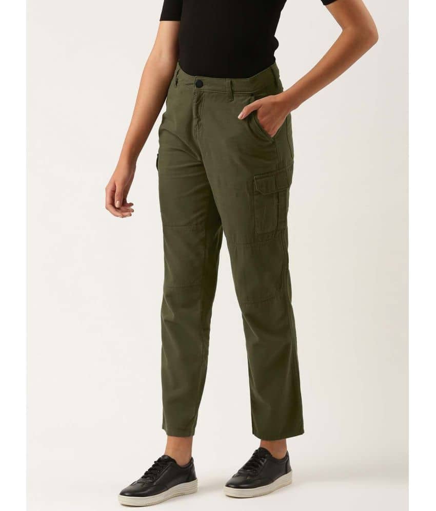 Women Forest Green Slim Fit Solid Cargo Trousers - Trousers | Buy online on ZillyBuy