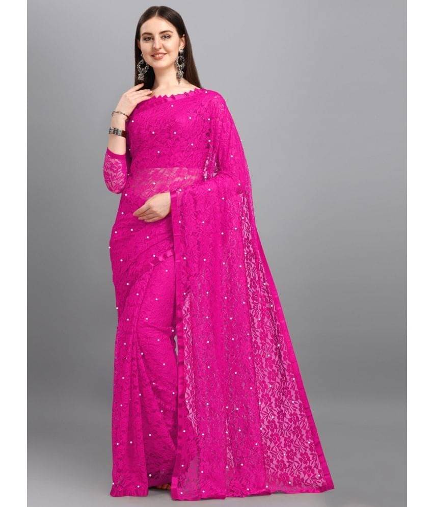 Indy Bliss Net Self Design Saree With Unstitched Blouse Piece ( Magenta ) Indy Bliss Net Self Design Saree With Unstitched Blouse Piece ( Magenta )