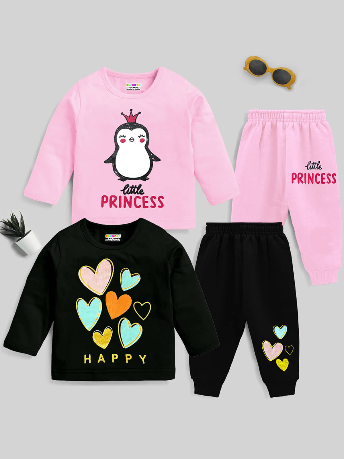     			Kuchipoo Multicolor Cotton Blend Girls Top With Pajama ( Pack of 2 )