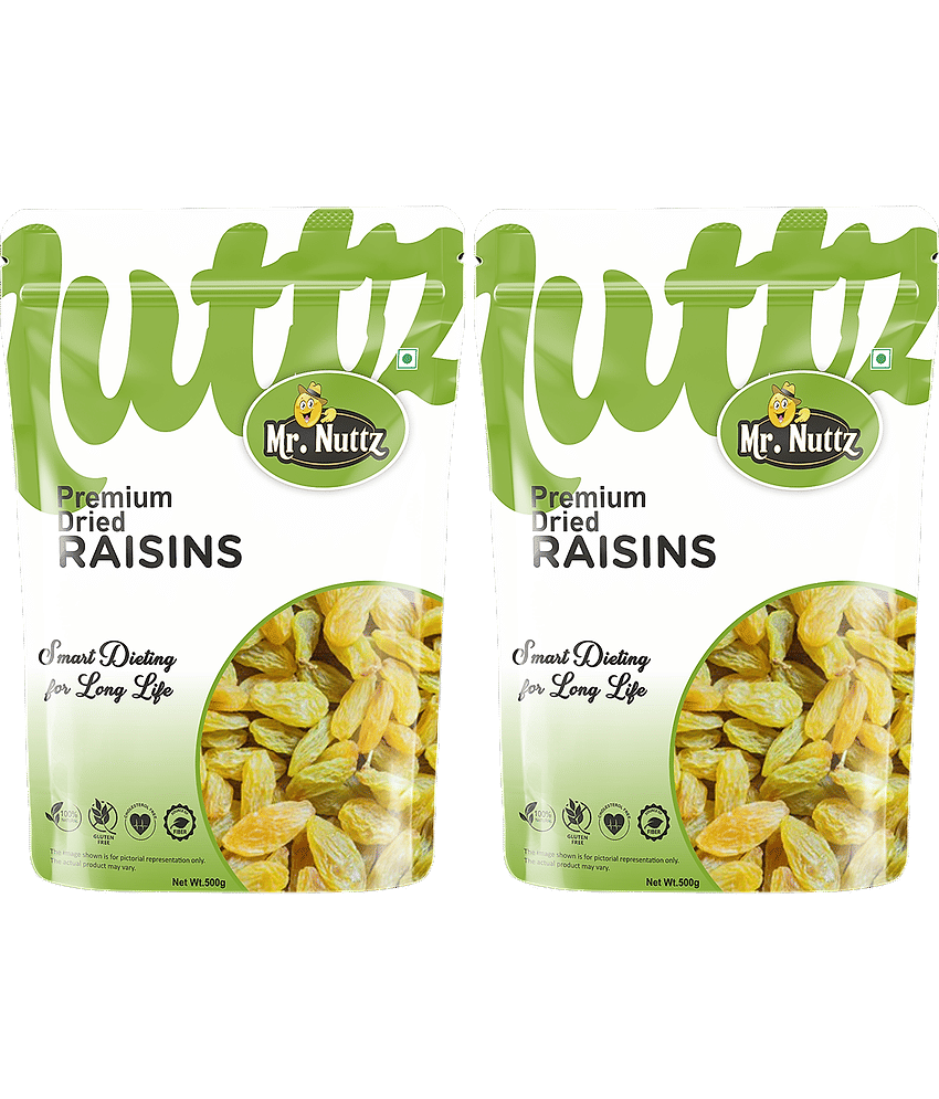 Mr.Nuttz Premium Seedless Green Raisin Kishmish 1kg - Raisins (2 x 0.5 kg)