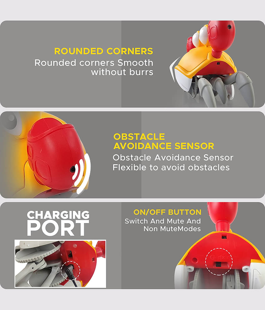 NHR Crawling Crab Baby Musical Kids Toy with LED Lights & Rechargeable Battery | Interactive Early Learning and Entertainment Toys for Kids Toddlers & Infants(Yellow)