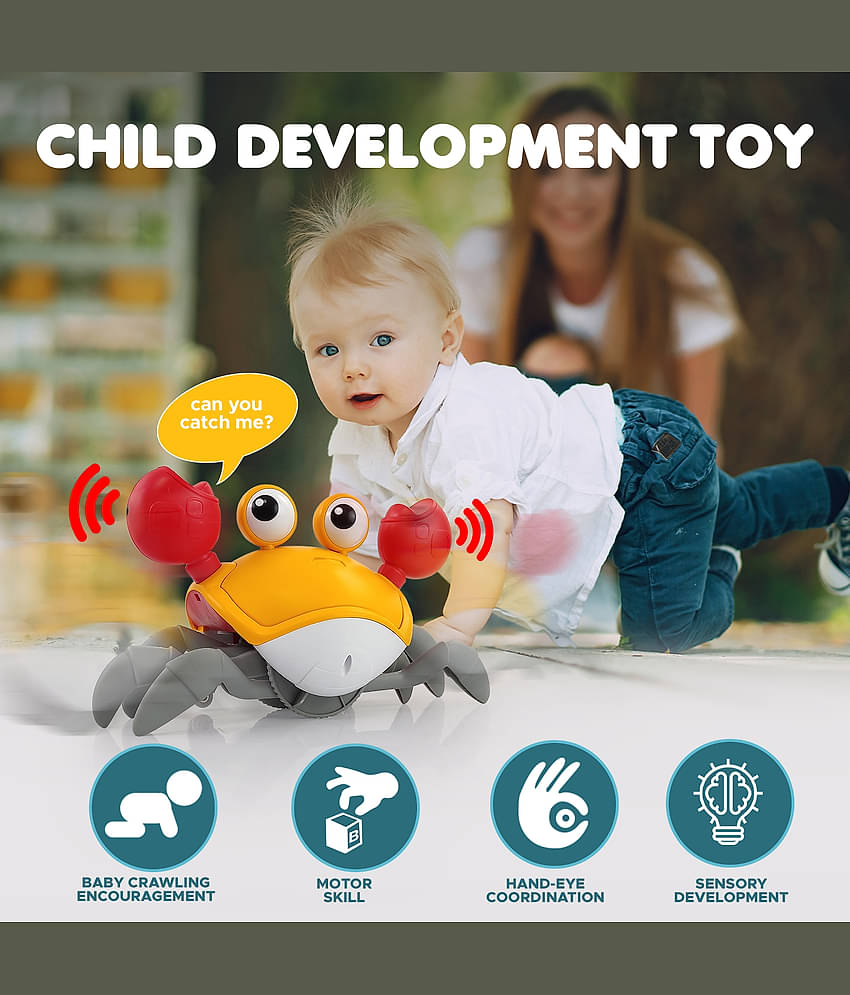 NHR Crawling Crab Baby Musical Kids Toy with LED Lights & Rechargeable Battery | Interactive Early Learning and Entertainment Toys for Kids Toddlers & Infants(Yellow)