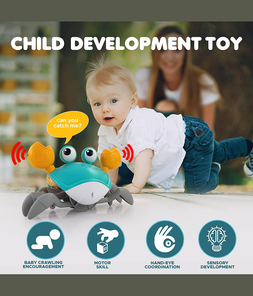 NHR Crawling Crab Baby Musical Kids Toy with LED Lights & Rechargeable Battery | Interactive Early Learning and Entertainment Toys for Kids Toddlers & Infants(Blue)