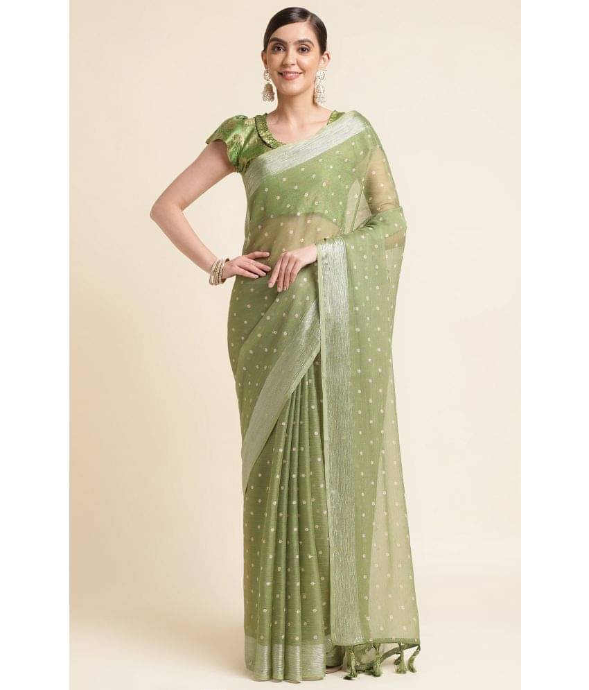     			Rekha Maniyar Chiffon Embroidered Saree With Unstitched Blouse Piece ( Green )