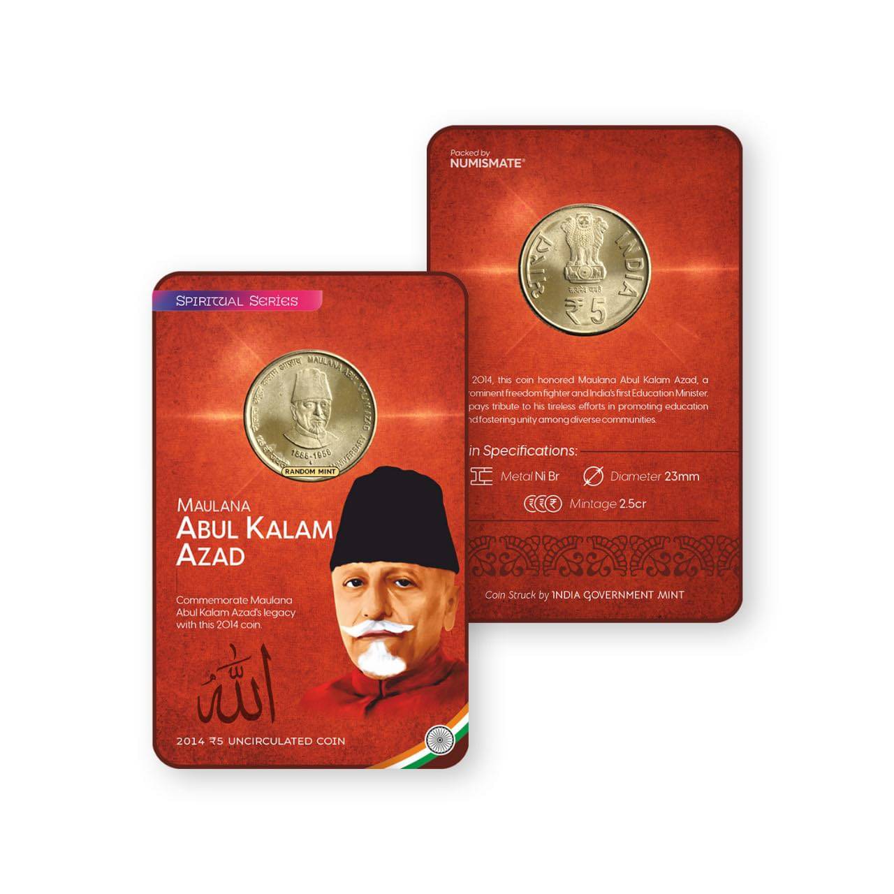 Rs.5 MAULANA ABUL KALAM AZAD Commemorative Coin Card – Special Edition Rs.5 MAULANA ABUL KALAM AZAD Commemorative Coin Card – Special Edition