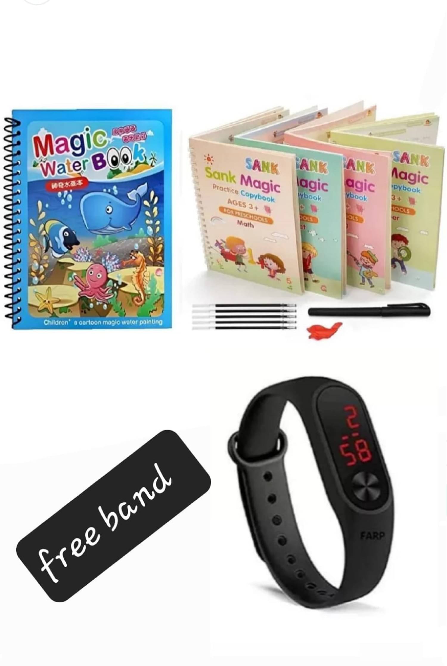     			Unico Magic Practice Copybook & water magic combo & ( FREE LED BAND  )