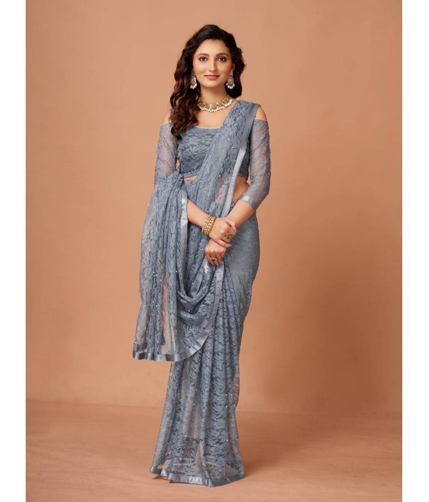 VANRAJ CREATION Brasso Self Design Saree With Unstitched Blouse Piece ( Grey ) VANRAJ CREATION Brasso Self Design Saree With Unstitched Blouse Piece ( Grey )