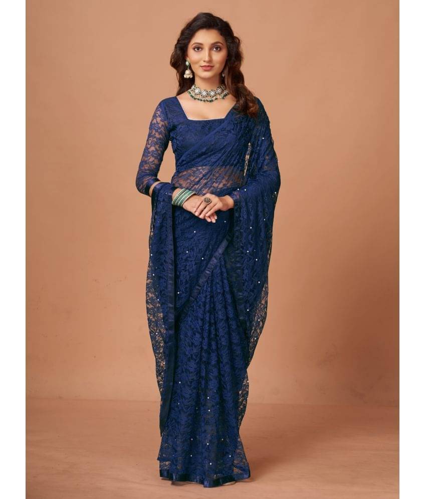 VANRAJ CREATION Brasso Self Design Saree With Unstitched Blouse Piece ( Navy Blue ) VANRAJ CREATION Brasso Self Design Saree With Unstitched Blouse Piece ( Navy Blue )