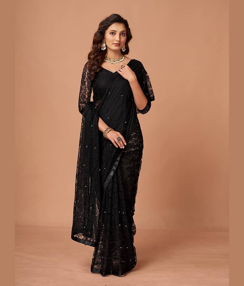 VANRAJ CREATION Brasso Self Design Saree With Unstitched Blouse Piece ( Black ) - Sarees | Buy online on ZillyBuy