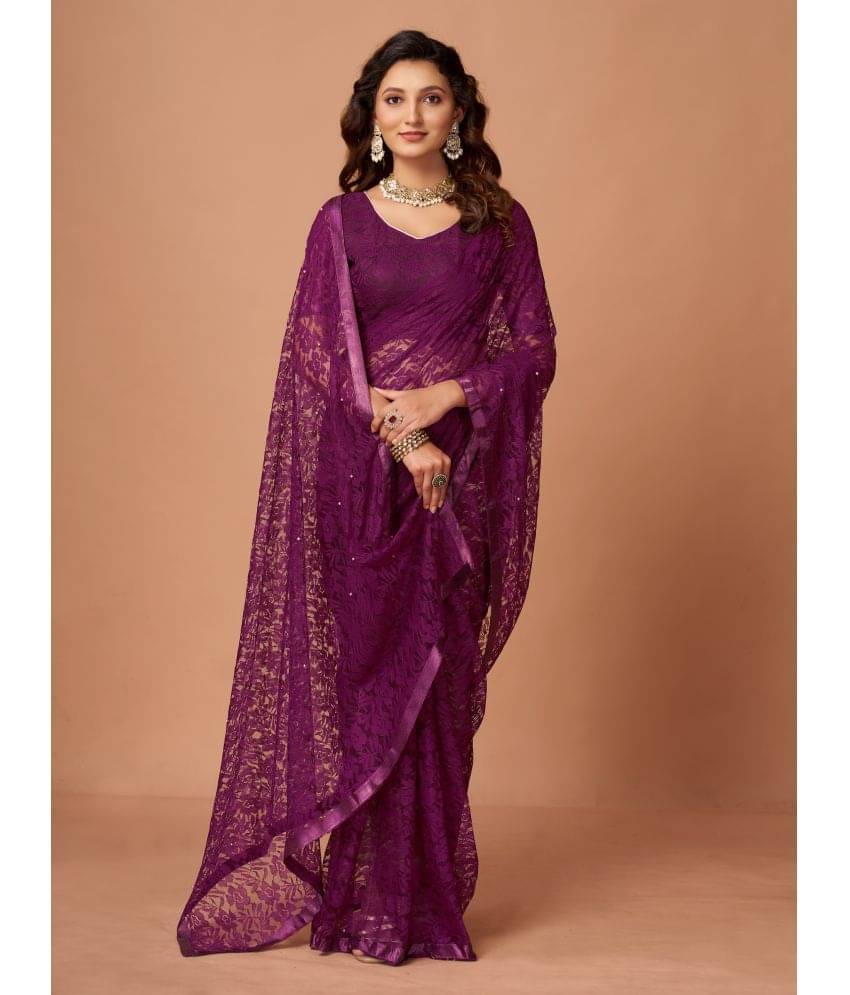     			VANRAJ CREATION Brasso Self Design Saree With Unstitched Blouse Piece ( Magenta )