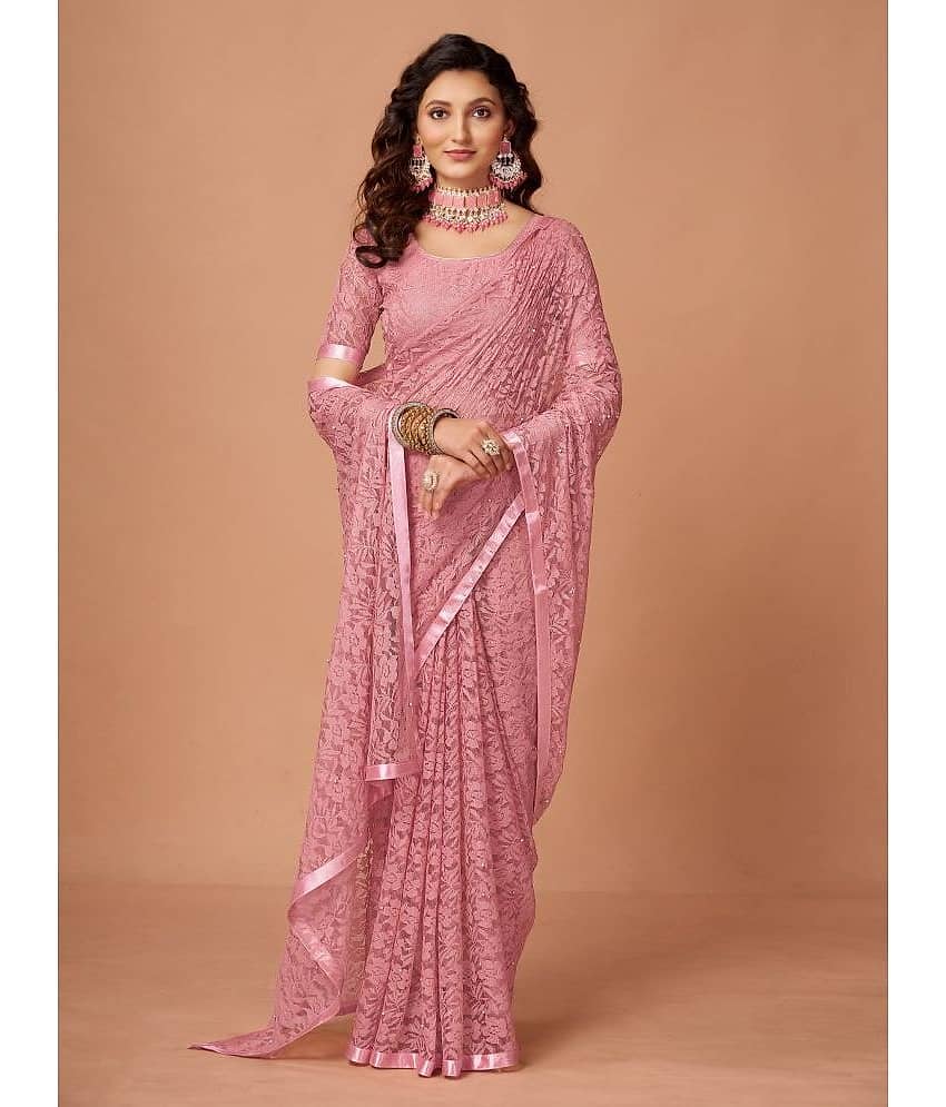 VANRAJ CREATION Brasso Self Design With Unstitched Blouse Piece ( Pink ) - Sarees | Buy online on ZillyBuy