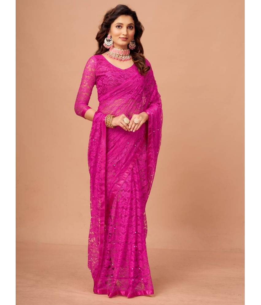 VANRAJ CREATION Brasso Self Design Saree With Unstitched Blouse Piece ( Pink ) VANRAJ CREATION Brasso Self Design Saree With Unstitched Blouse Piece ( Pink )