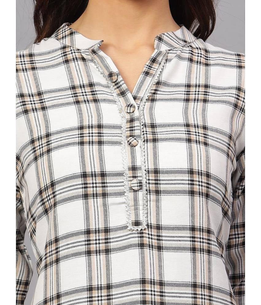 ZARISTAA Cotton Checks Straight Women's Kurti - Off White ( Pack of 1 )
