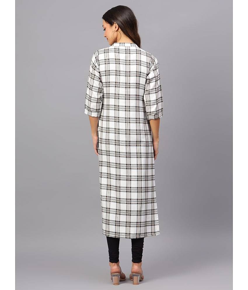 ZARISTAA Cotton Checks Straight Women's Kurti - Off White ( Pack of 1 )