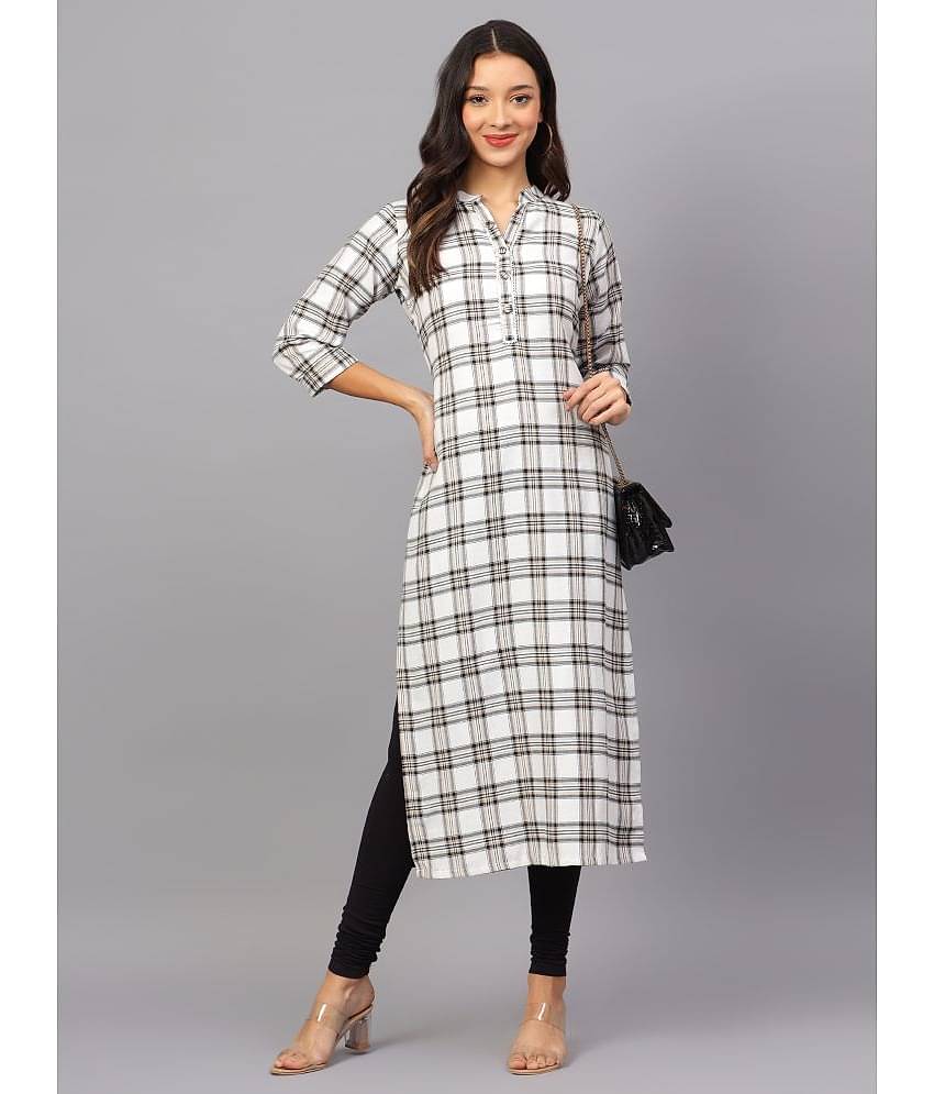 ZARISTAA Cotton Checks Straight Women's Kurti - Off White ( Pack of 1 )