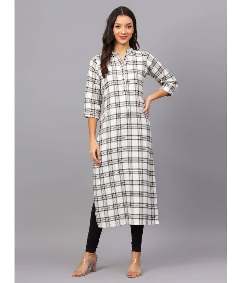 ZARISTAA Cotton Checks Straight Women's Kurti - Off White ( Pack of 1 ) - Kurtis, Tunics | Buy online on ZillyBuy