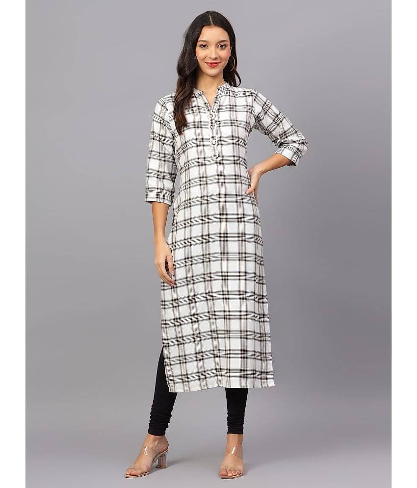 ZARISTAA Cotton Checks Straight Women's Kurti - Off White ( Pack of 1 )