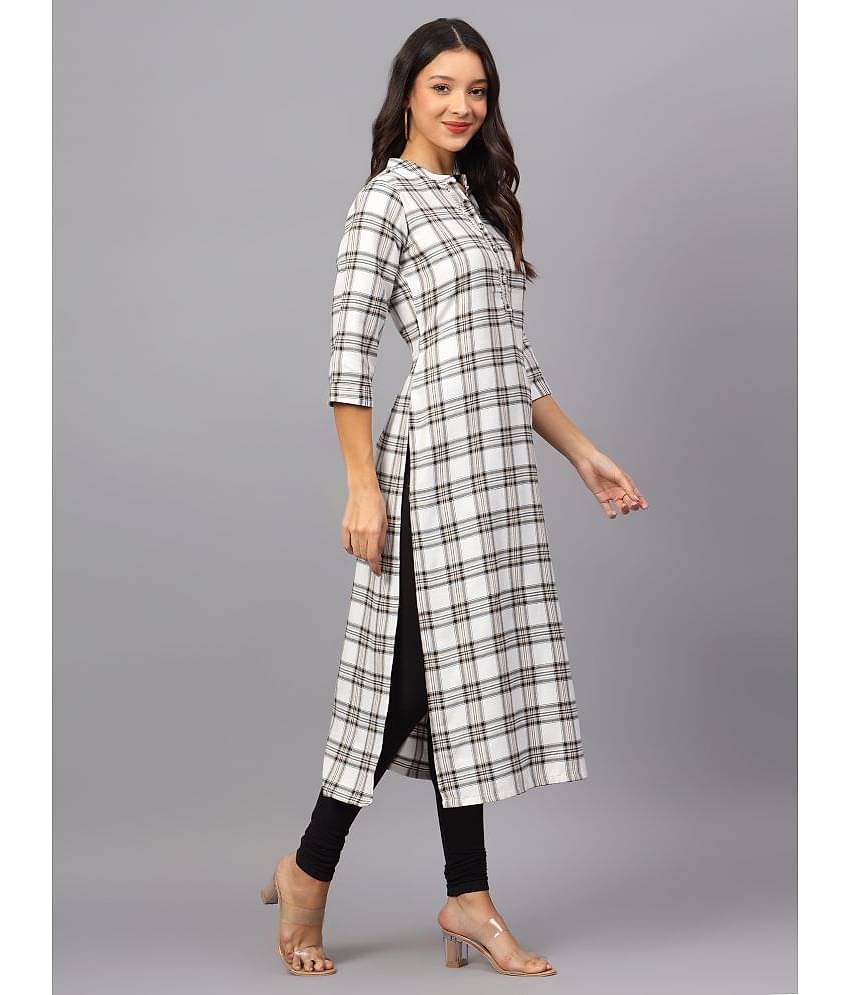 ZARISTAA Cotton Checks Straight Women's Kurti - Off White ( Pack of 1 )