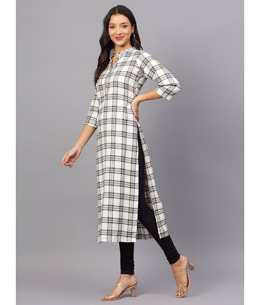 ZARISTAA Cotton Checks Straight Women's Kurti - Off White ( Pack of 1 )
