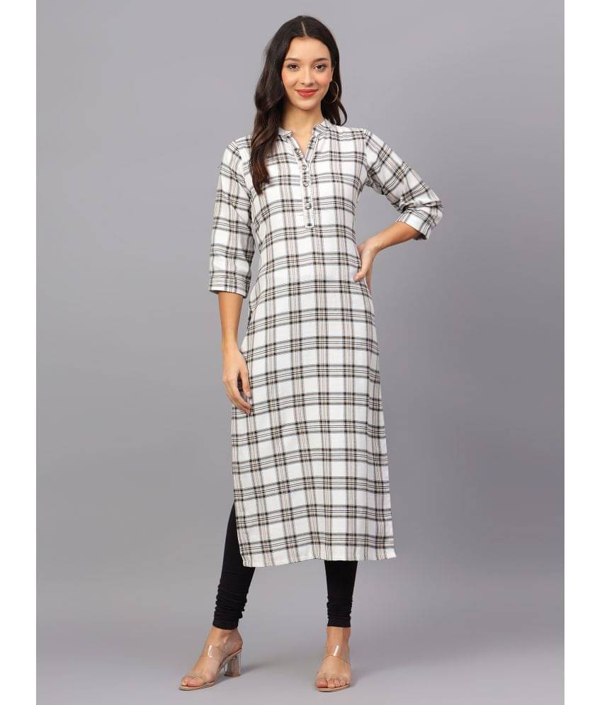 ZARISTAA Cotton Checks Straight Women's Kurti - Off White ( Pack of 1 ) ZARISTAA Cotton Checks Straight Women's Kurti - Off White ( Pack of 1 )