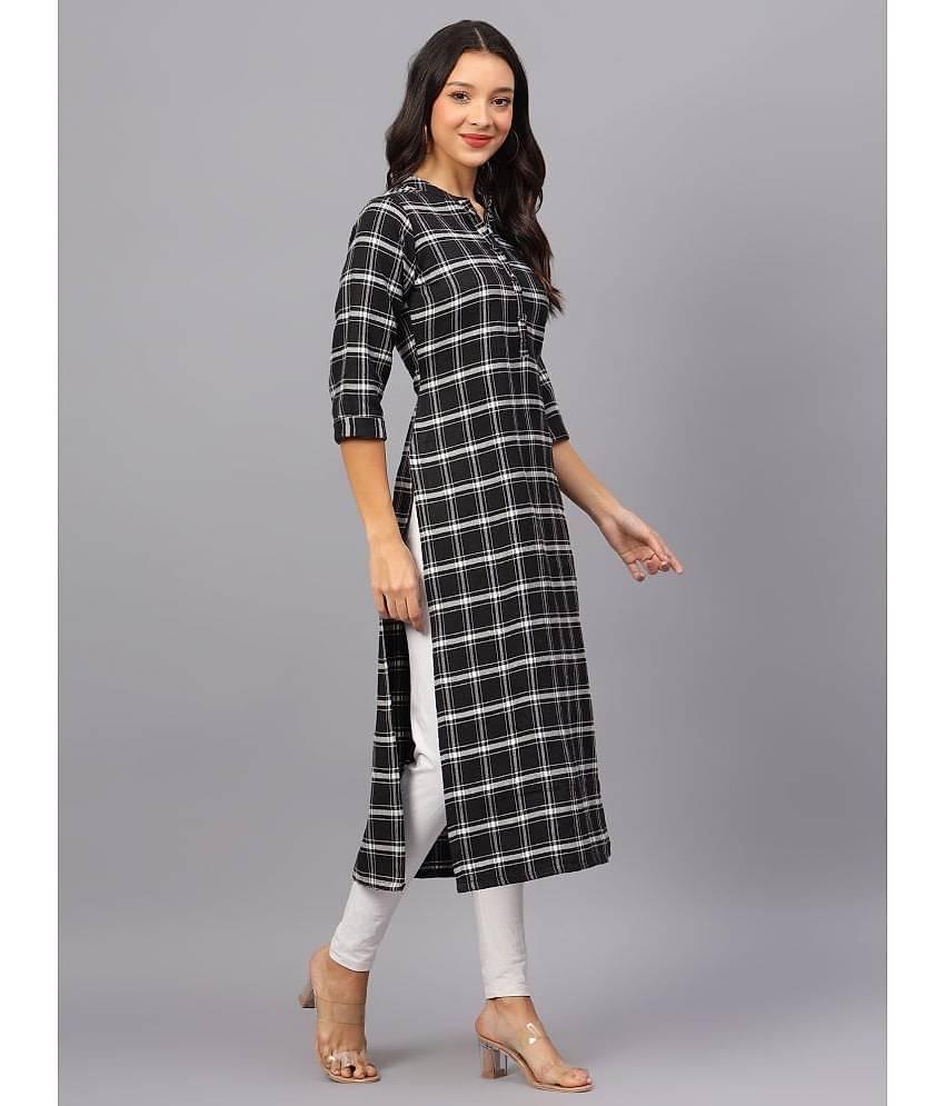 ZARISTAA Cotton Checks Straight Women's Kurti - Black ( Pack of 1 )