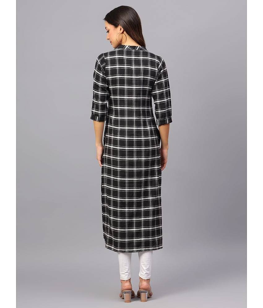 ZARISTAA Cotton Checks Straight Women's Kurti - Black ( Pack of 1 )