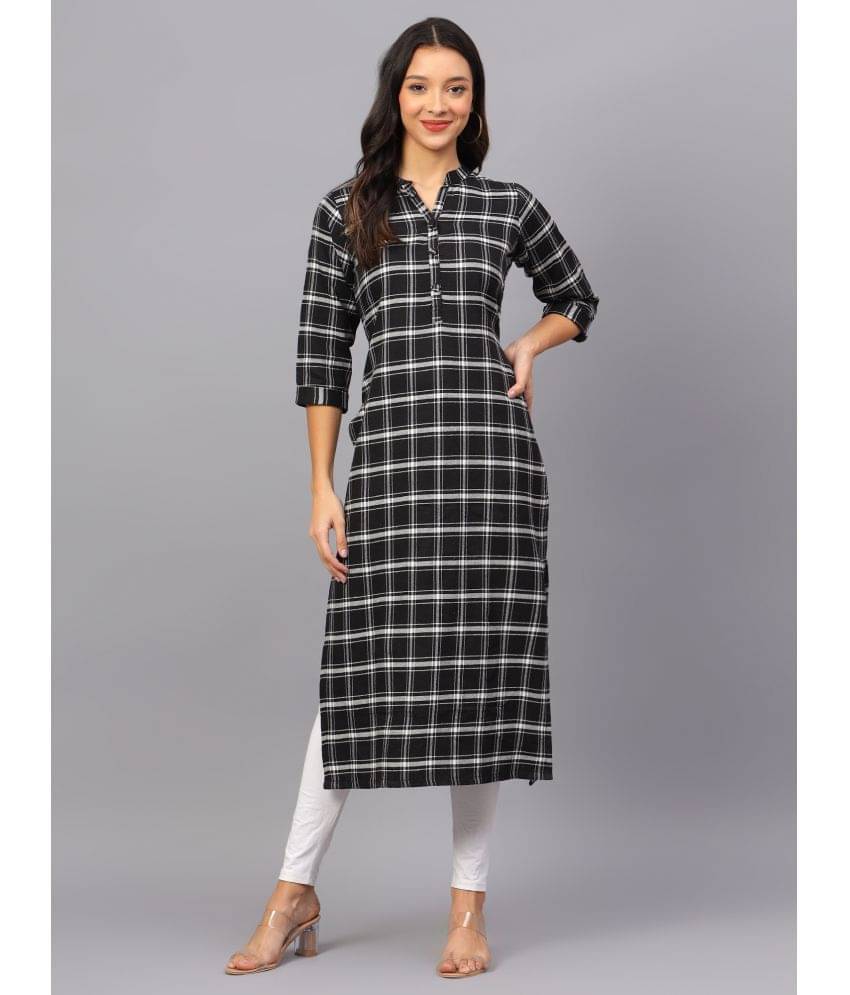 ZARISTAA Cotton Checks Straight Women's Kurti - Black ( Pack of 1 ) ZARISTAA Cotton Checks Straight Women's Kurti - Black ( Pack of 1 )